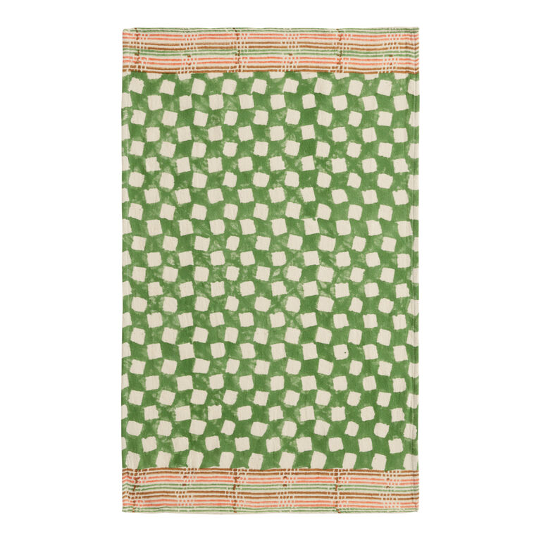 Rhea Green And White Check Block Print Hand Towel image number 2