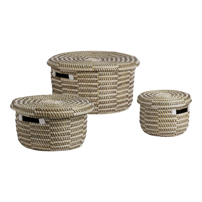 Libby Seagrass Checkered Basket With Lid image number 1