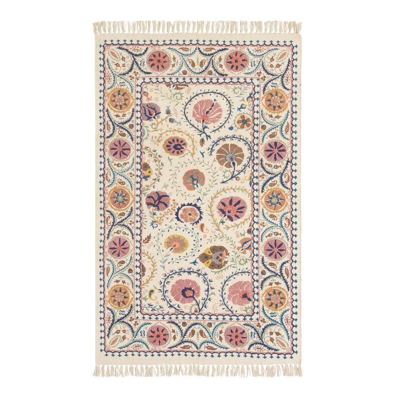 Jaipur Blush Floral Embroidered Cotton Area Rug image number 1