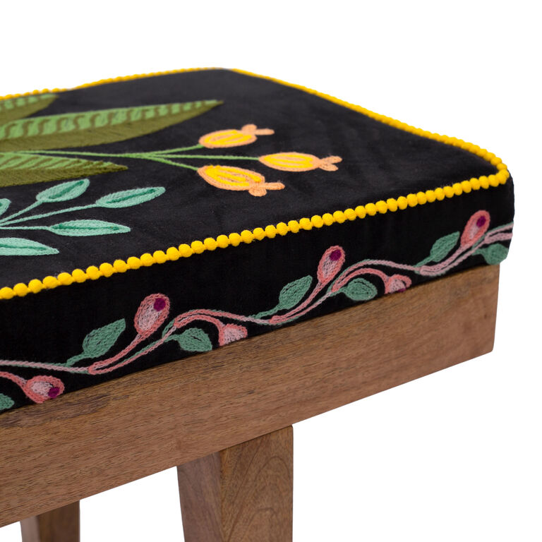 Bobi Multicolor Mango Wood Floral Upholstered Bench image number 3