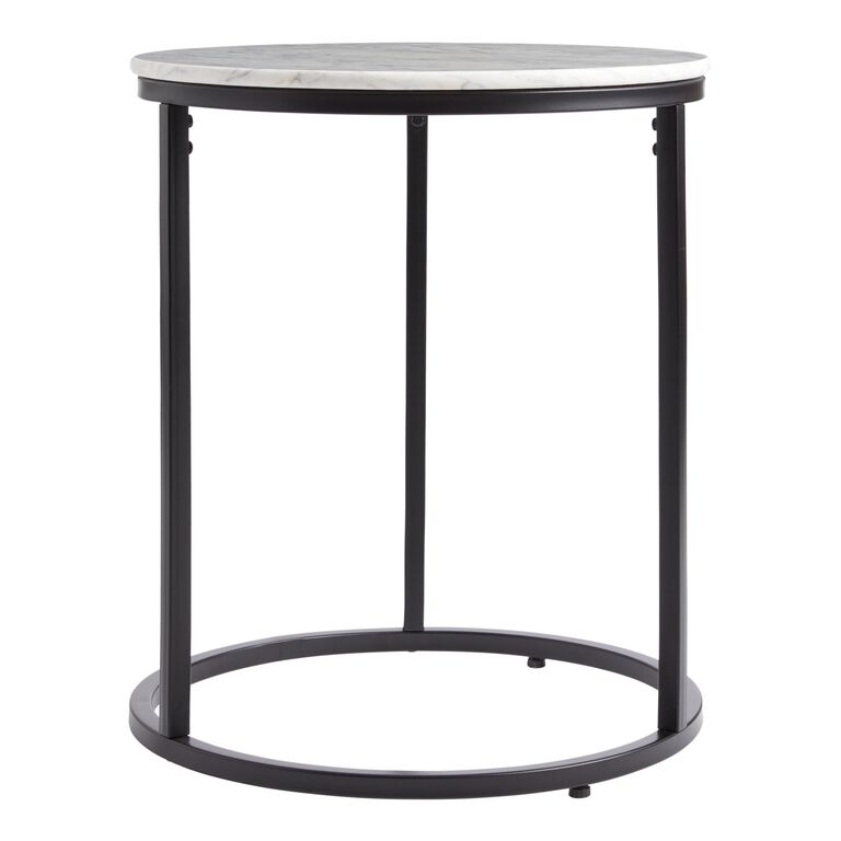 Milan Round White Marble and Metal End Table image number 2
