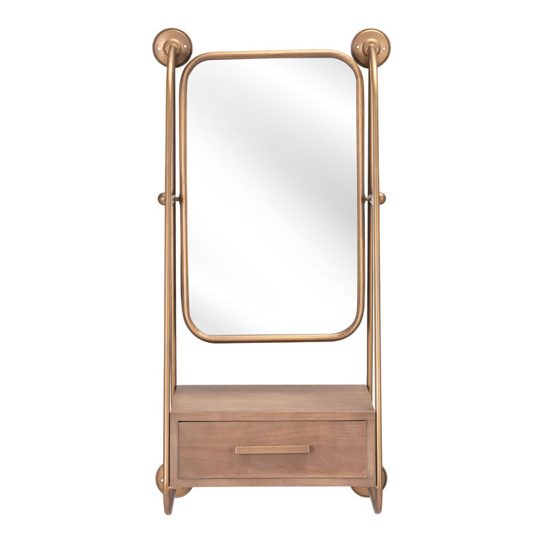 Rectangular Brass Tilting Wall Mirror With Drawer image number 1