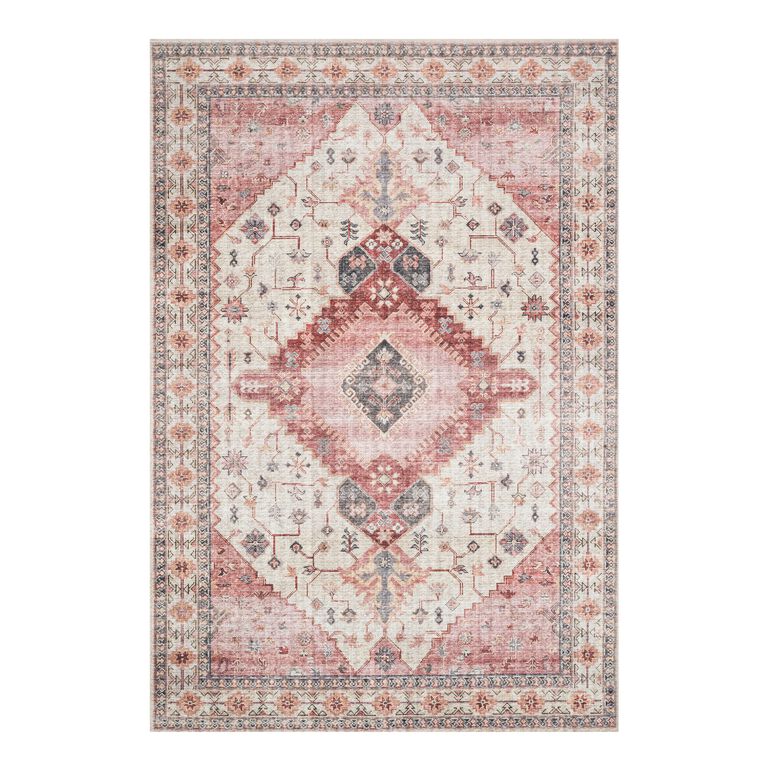 Patmos Ivory and Berry Distressed Persian Style Area Rug image number 1