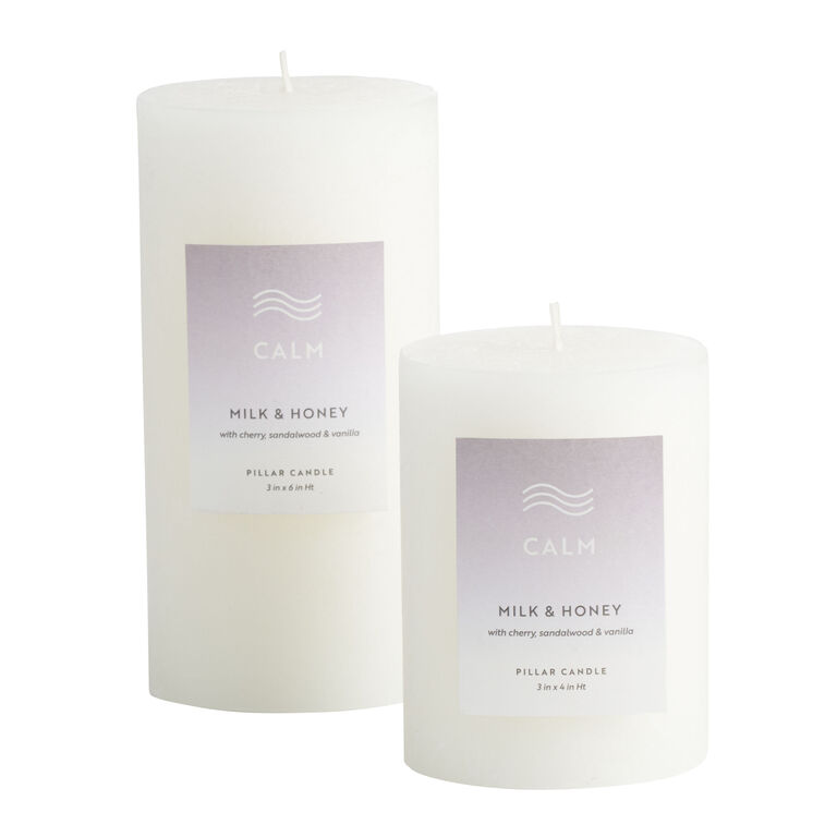 Calm Milk And Honey Pillar Scented Candle image number 1