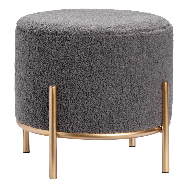 Round Sherpa Upholstered Stool image number 1