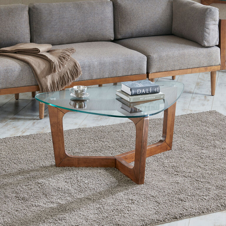 Sammy Triangular Wood and Glass Top Coffee Table image number 2