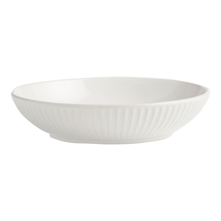 White Whittle Ribbed Low Bowl image number 1