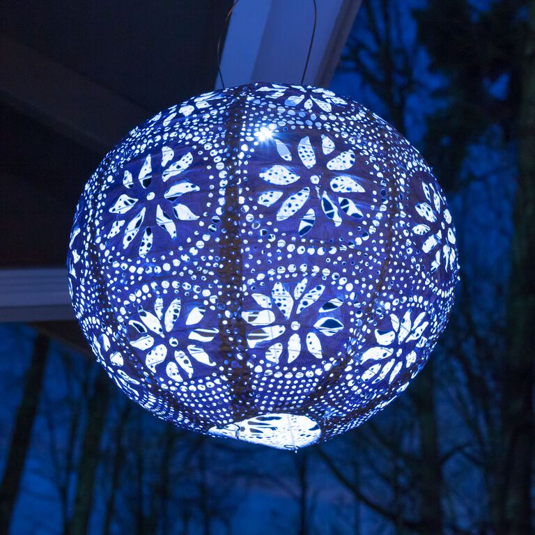Round Fabric Geometric Solar LED Lantern image number 2