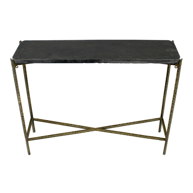 Brune Black Stone Top and Antique Gold Metal Console Table image number 2