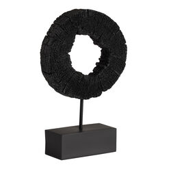 Layla Black Resin Faux Wood Slice on Metal Stand