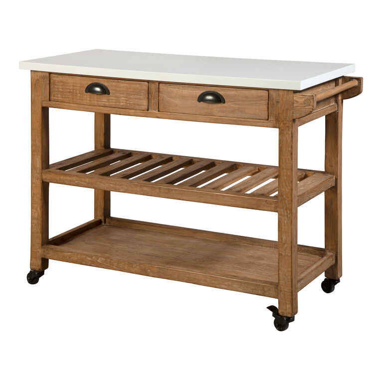 Emil Reclaimed Pine Wood And White Marble Kitchen Cart image number 4