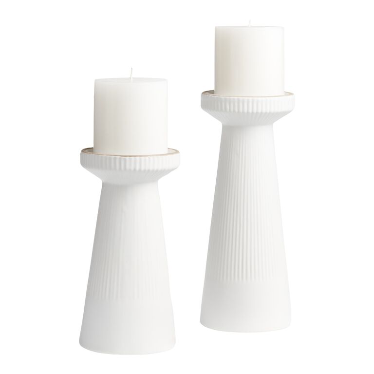 White Ribbed Ceramic Pillar Candle Holder image number 1