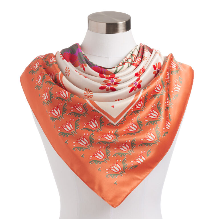 Square Orange And Magenta Recycled Patchwork Scarf image number 1