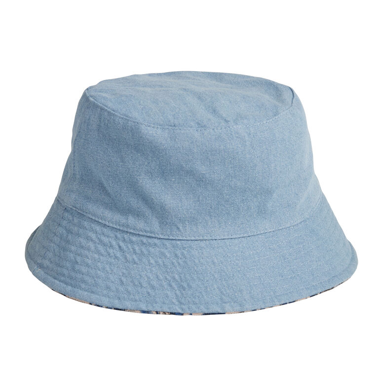 Faux Denim And Blue Floral Reversible Bucket Hat image number 1