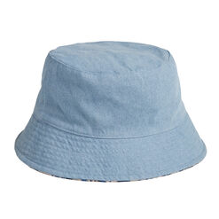 Faux Denim And Blue Floral Reversible Bucket Hat