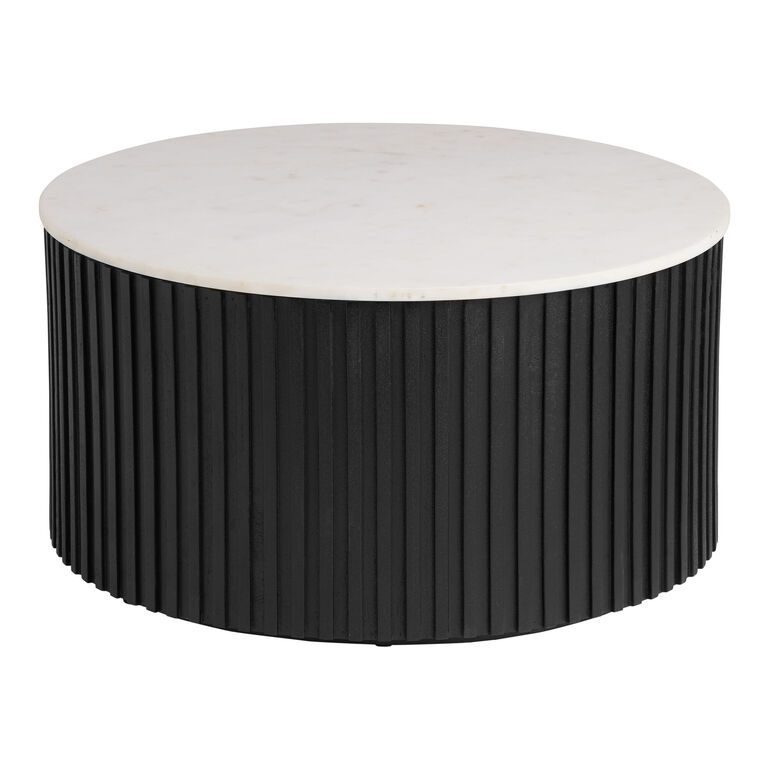 Corey Round Onyx Wood Marble Top Fluted Coffee Table image number 1