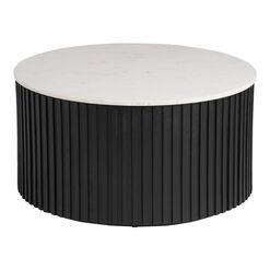 Corey Round Onyx Wood Marble Top Fluted Coffee Table
