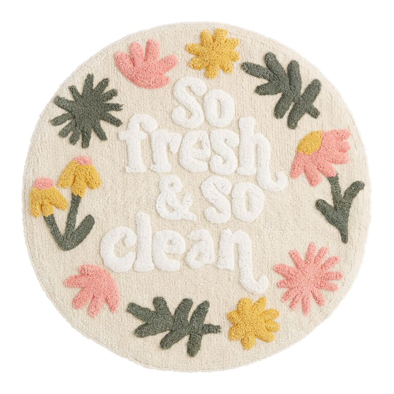 Round Ivory Floral Fresh & Clean Bath Mat image number 1