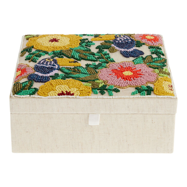 Floral Toucan Beaded and Embroidered Storage Box image number 1