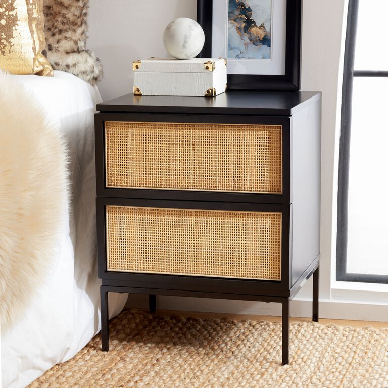 Ria Wood And Natural Rattan Nightstand With Drawers image number 2