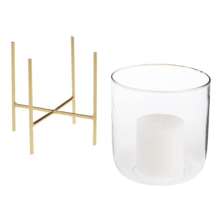Clear Glass Hurricane Candle Holder With Gold Stand image number 2