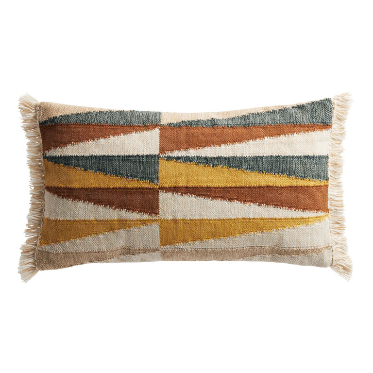 Multicolor Kilim Triangles Indoor Outdoor Lumbar Pillow image number 1