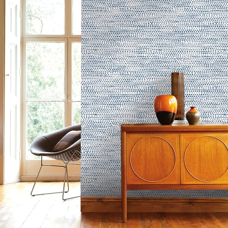 Blue Distressed Organic Dots Peel And Stick Wallpaper image number 6