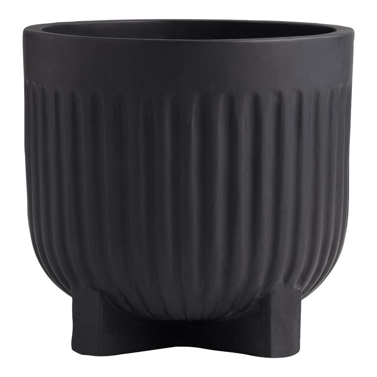 Taylor Large Black Cement Fluted Footed Outdoor Planter image number 3