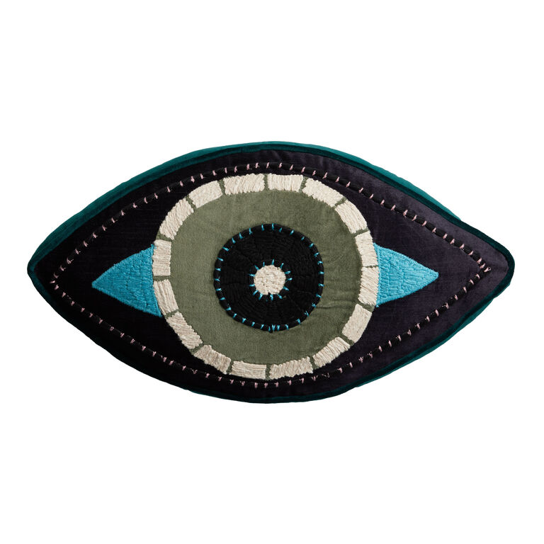 Teal and Black Evil Eye Gusseted Throw Pillow image number 1