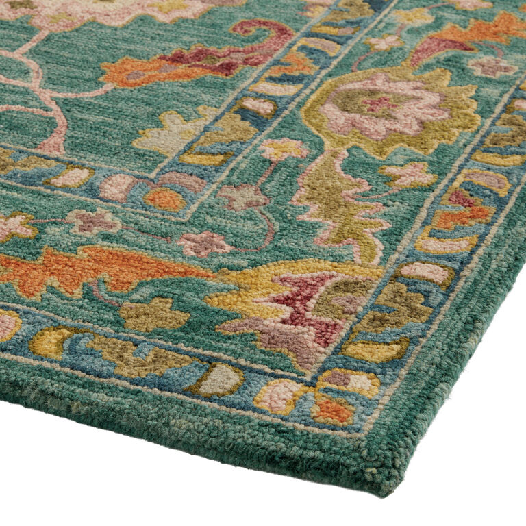 Raya Teal And Multicolor Floral Wool Area Rug image number 4