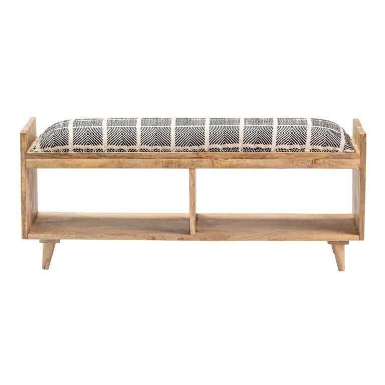 Nelson Mango Wood Upholstered Bench with Shelves image number 3