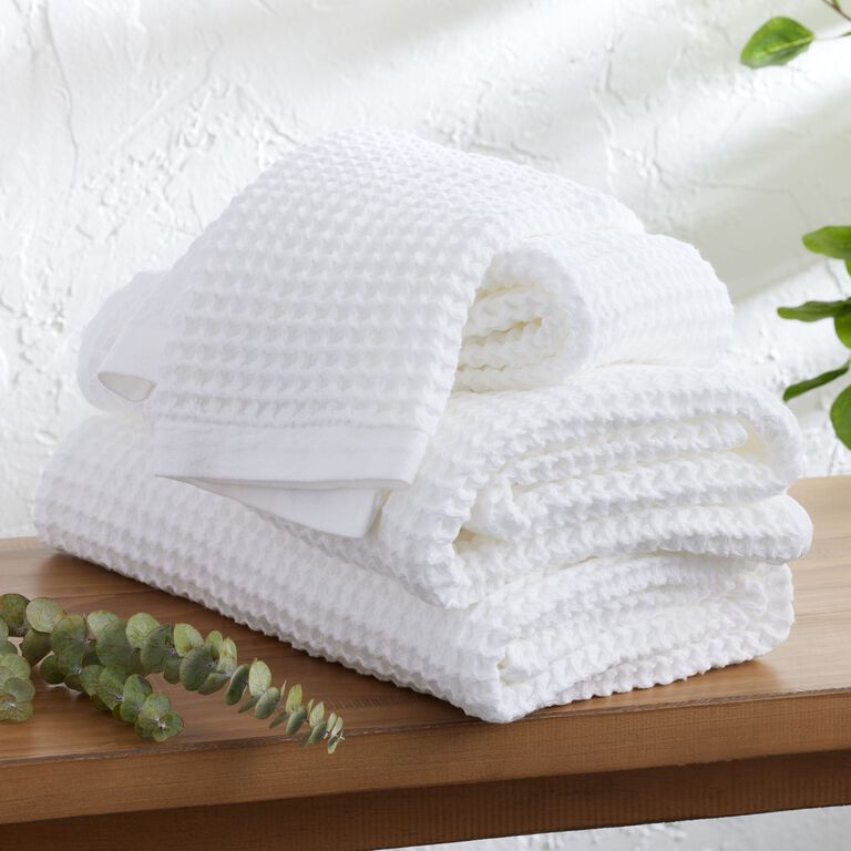 White Waffle Weave Cotton Hand Towel image number 2