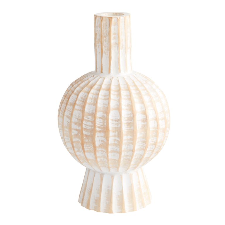 CRAFT Whitewash Carved Mango Wood Bulb Vase image number 1