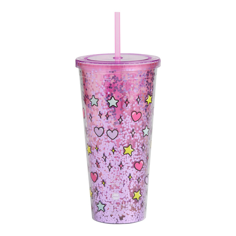 Hello Kitty Pink Stars Double Wall Cup With Straw image number 3