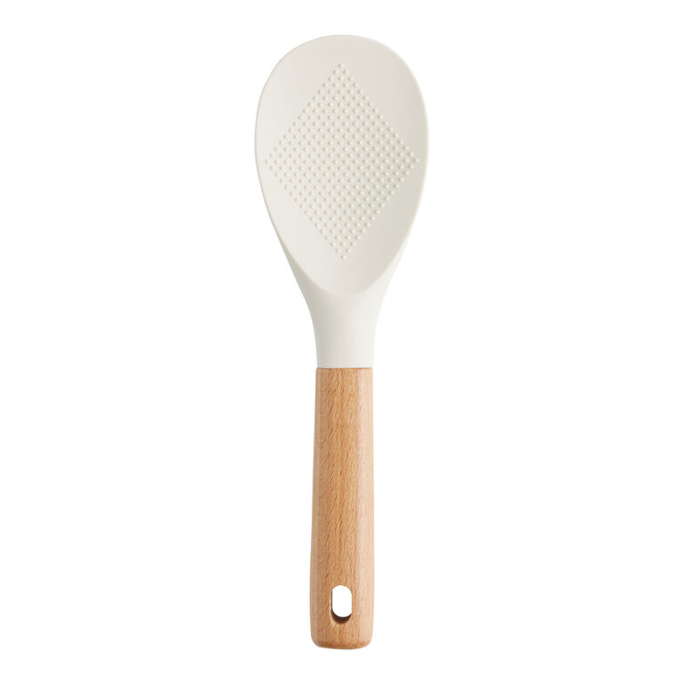 White Silicone and Beech Wood Rice Paddle image number 1