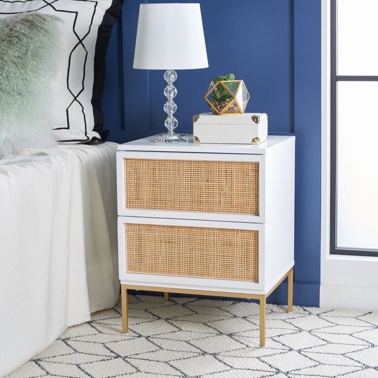 Ria Wood And Natural Rattan Nightstand With Drawers image number 2