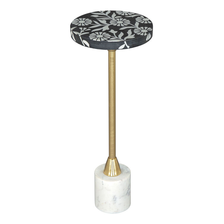 Kendall Round Floral Resin Top and Marble Base Side Table image number 1