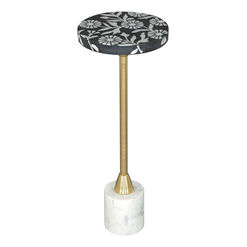 Kendall Round Floral Resin Top and Marble Base Side Table