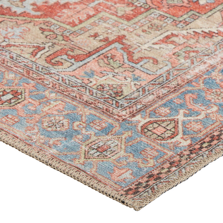 Terracotta and Blue Distressed Persian Style Lauren Area Rug image number 3