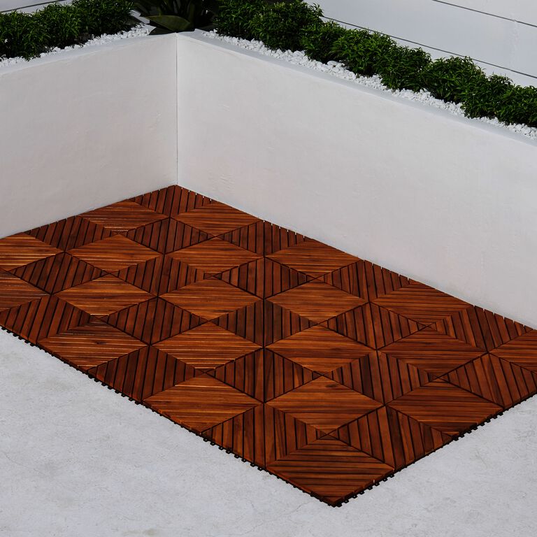 Acacia Wood 12-Slat Interlocking Deck Tiles, 10-Count image number 3