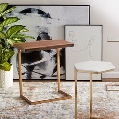 Sloan Faux Live Edge Wood and Gold Metal Laptop Table