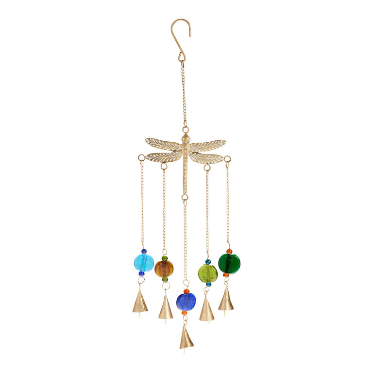 Gold Metal Dragonfly and Multicolor Bead Wind Chime image number 1