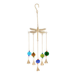 Gold Metal Dragonfly and Multicolor Bead Wind Chime