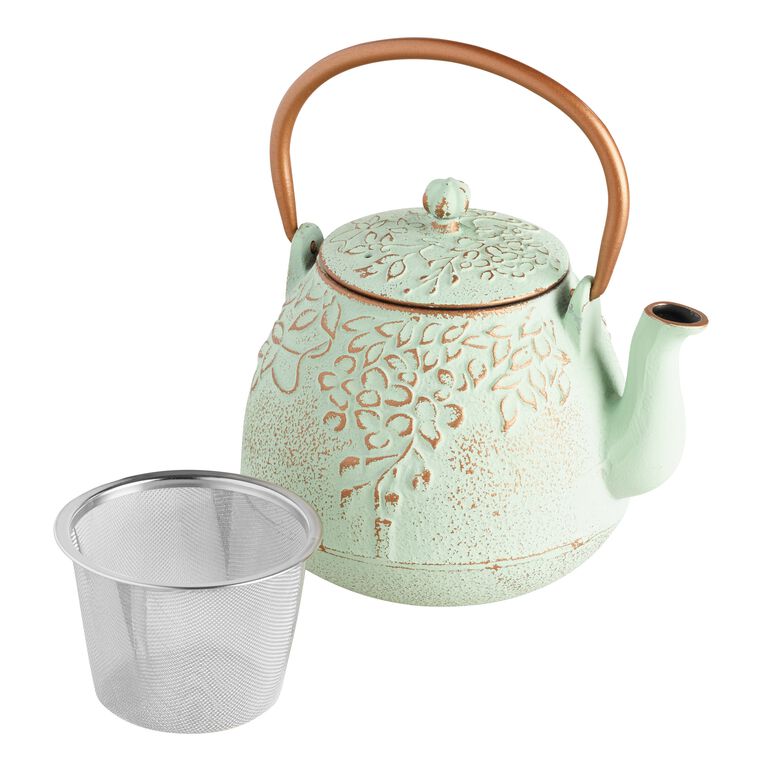 Light Green Embossed Cast Iron Teapot image number 2
