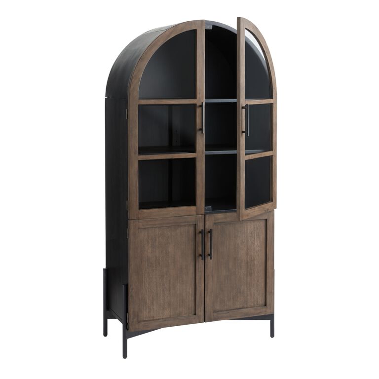 Amira Vintage Walnut and Charcoal Black Arch Display Cabinet image number 3