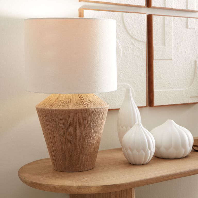 White Linen Drum Table Lamp Shade with Gold Lining image number 2
