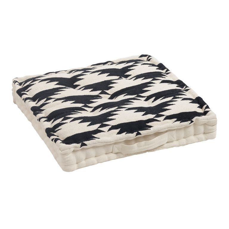 Black and White Dhurrie Weave Floor Cushion image number 1