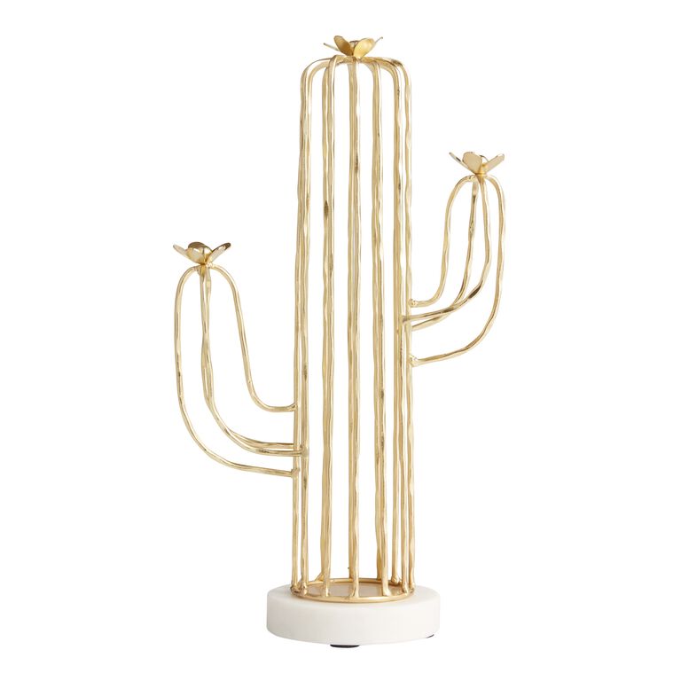 Gold Wire Cactus on Marble Stand Decor image number 2