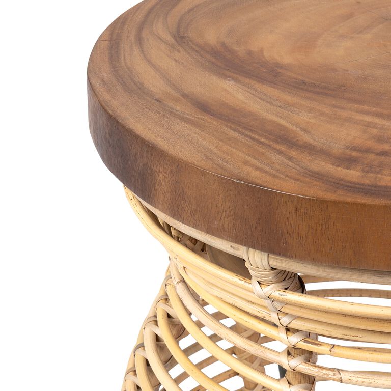 Round Teak and Rattan End Table image number 2