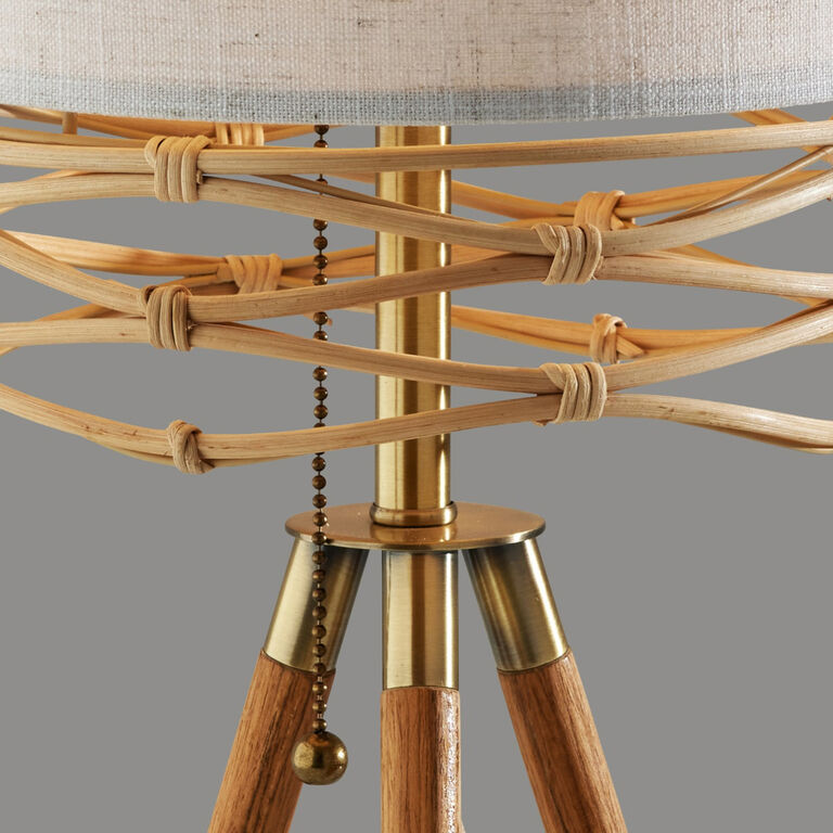 Caroga Rattan and Wood Tripod Table Lamp image number 3